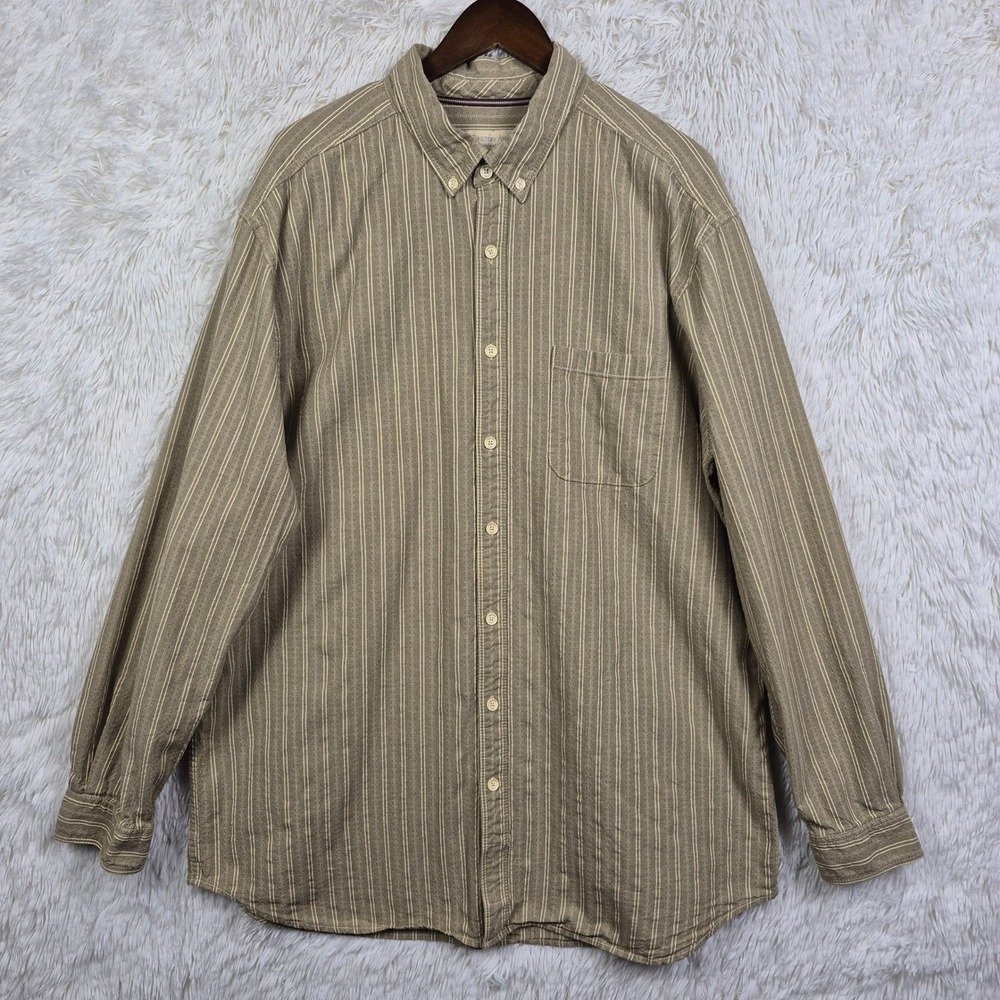 The Territory Ahead Mens XXLT Striped Button Down‎ Shirt Olive Green Cotton Tall